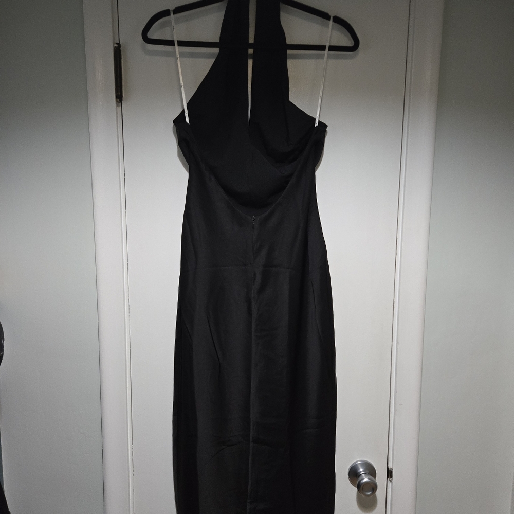 Lulus Beyond Classy Black Satin Halter Midi Dress - Size S - Picture 8 of 9